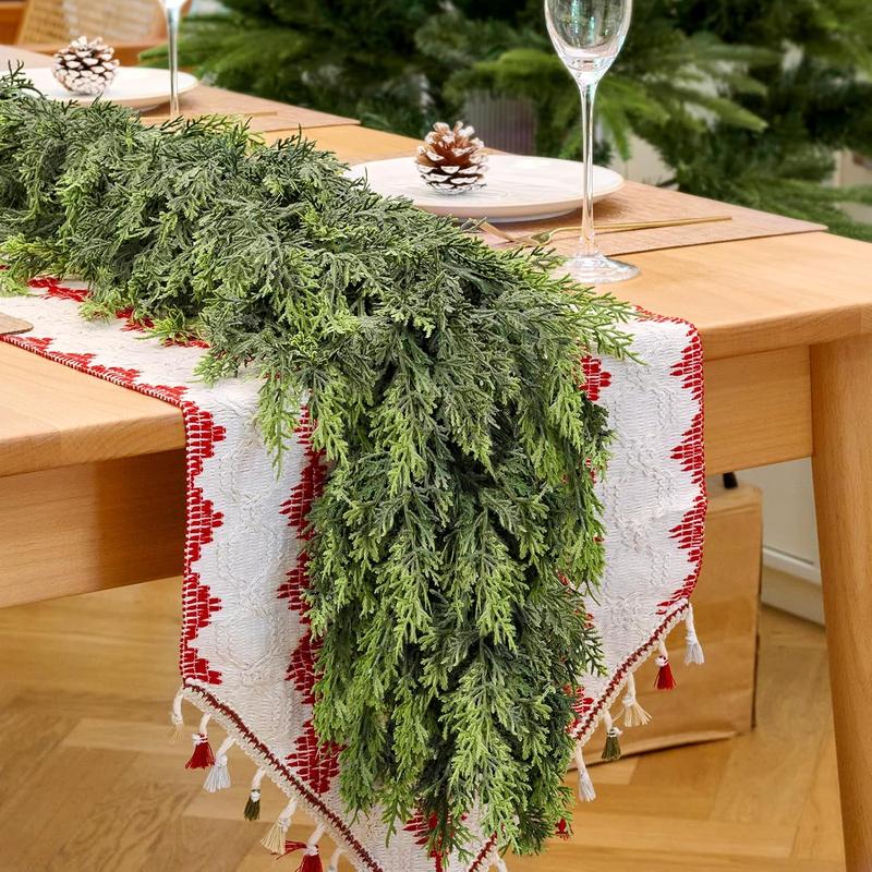 9-Foot Artificial Christmas Cedar Garland, Soft & Thick Faux Pine Foliage, Green Faux Cedar Garland, Festive Holiday Decoration for Fireplace Adornment, Parties and Home Decor, Indoor and Outdoor