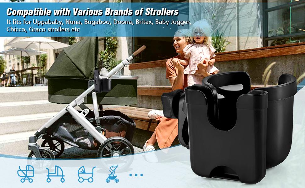 Stroller Cup Holder with Phone Holder, Bike Cup Holder, Universal Cup Holder for Uppababy Nuna Doona Strollers, 2-in-1 Cup Phone Holder for Stroller Bike Wheelchair Walker Accessory
