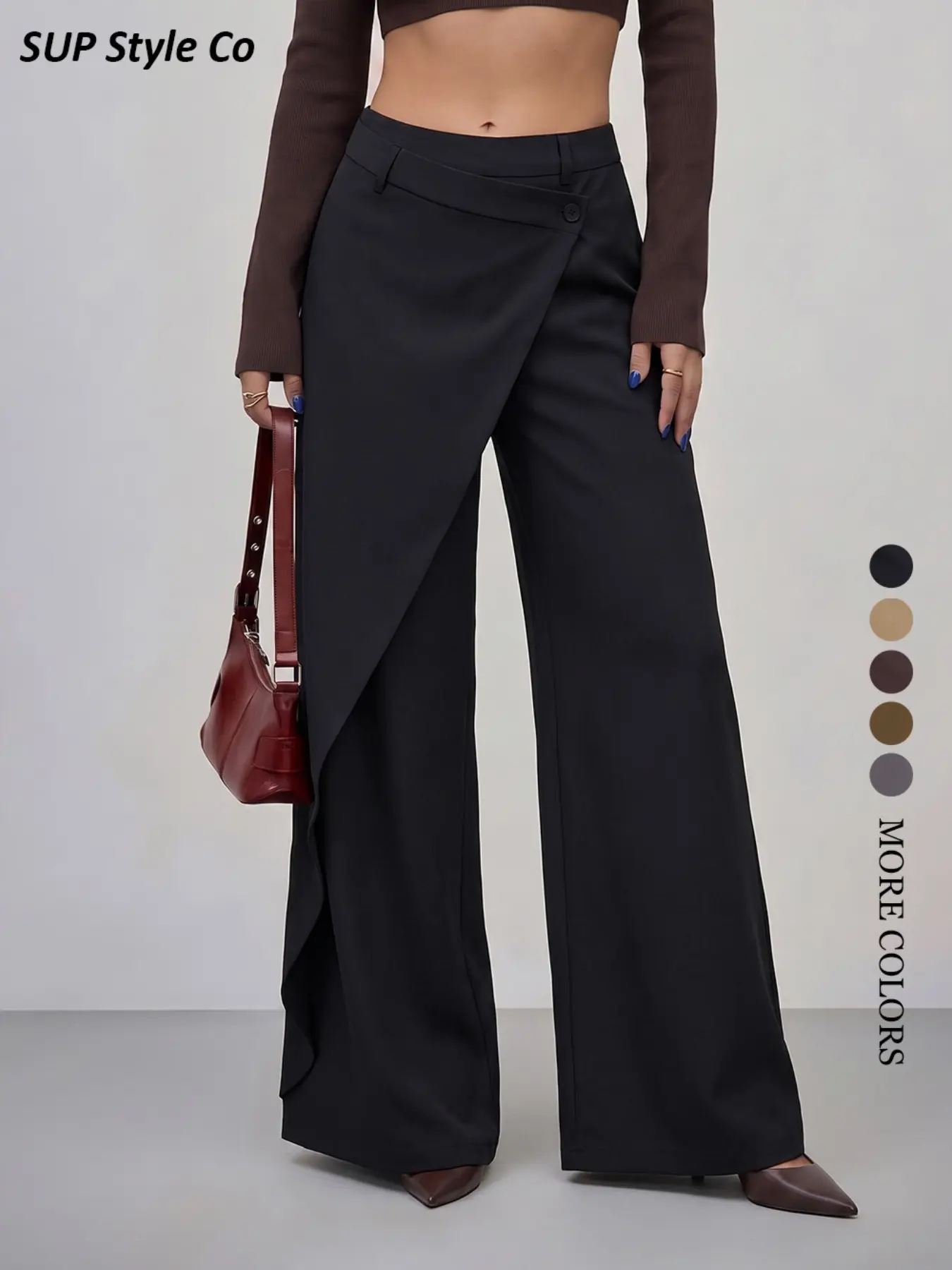Women's Irregular High-Waisted Wide-Leg Pants, All-Season Casual Style, Perfect for Commute and Unique Fashion, Trendy and Slimming