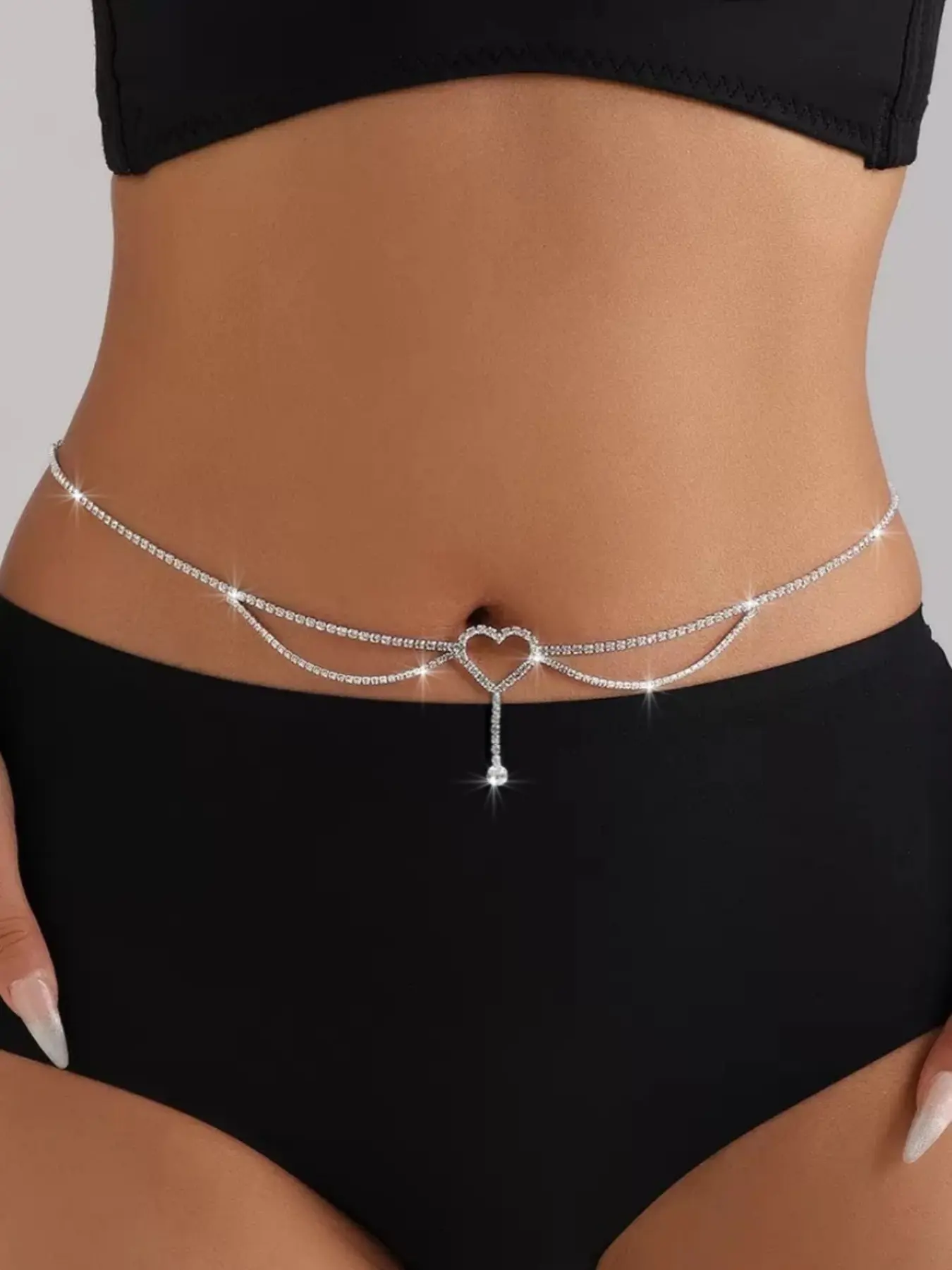 1 sparkling diamond filled heart-shaped waist chain, fashionable and elegant style versatile multi-layer design chain decoration, suitable for women's parties, weddings, banquets, dances, daily jewelry wearing Body Jewellery