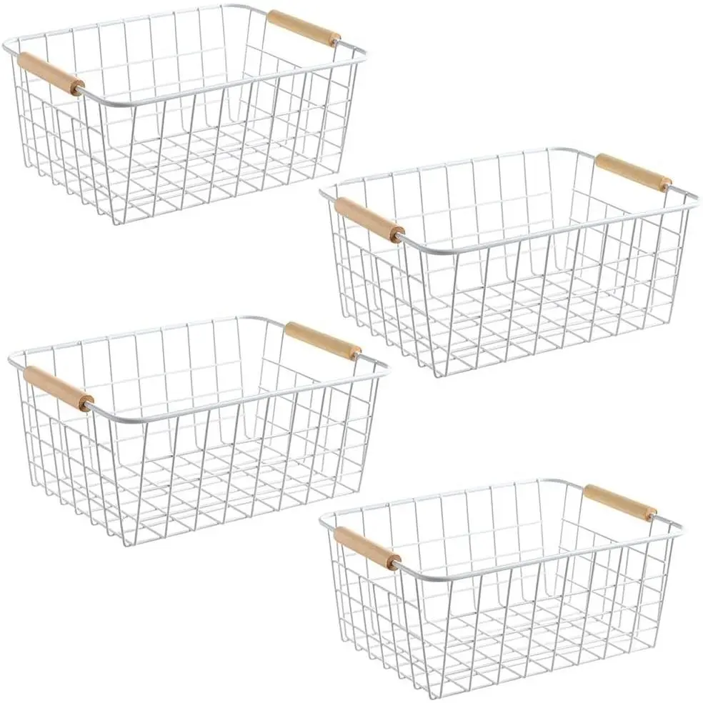 White Wire Baskets for Organizing with Handles, Pantry Organizers and Storage For Kitchen, Household Snack Basket for Cabinets, Closets, Bedrooms,food - Set of 4(White)