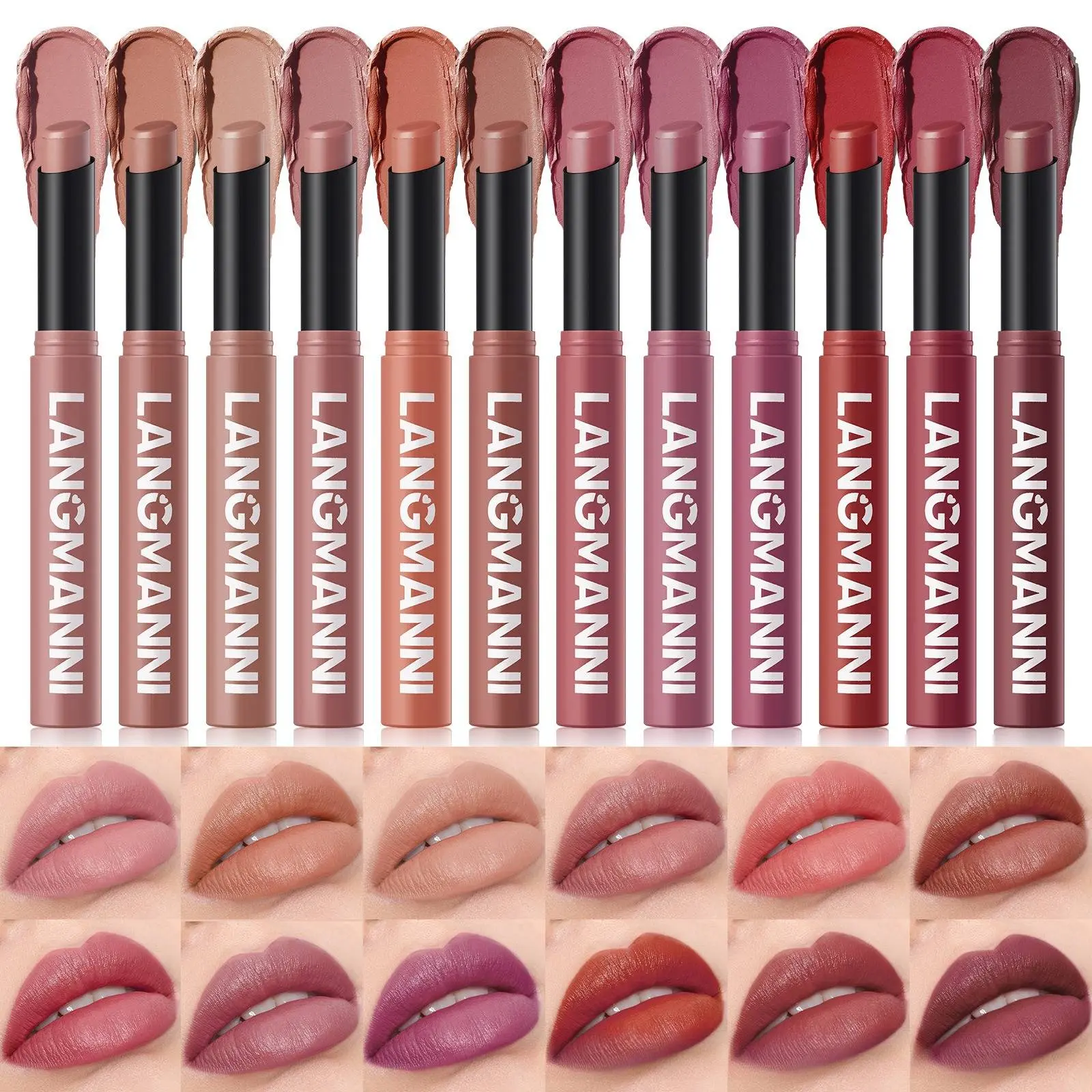 6pcs Matte Lip Liner Set Stick Lipstick Milk Tea Mauve Brown Nude Lip Contour Non Drying No Transfer Buildable Lip Color Lip Gloss Everyday Makeup for Beginners