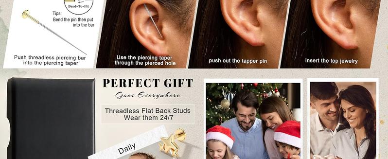 FIASASO Hypoallergenic Flat Back Stud Earrings Surgical Steel Cartilage Earrings for Women Flatback Threadless Push in Nose Studs Lip Labret Medusa Conch Helix Tragus Piercing Jewelry 16G/18G/20G