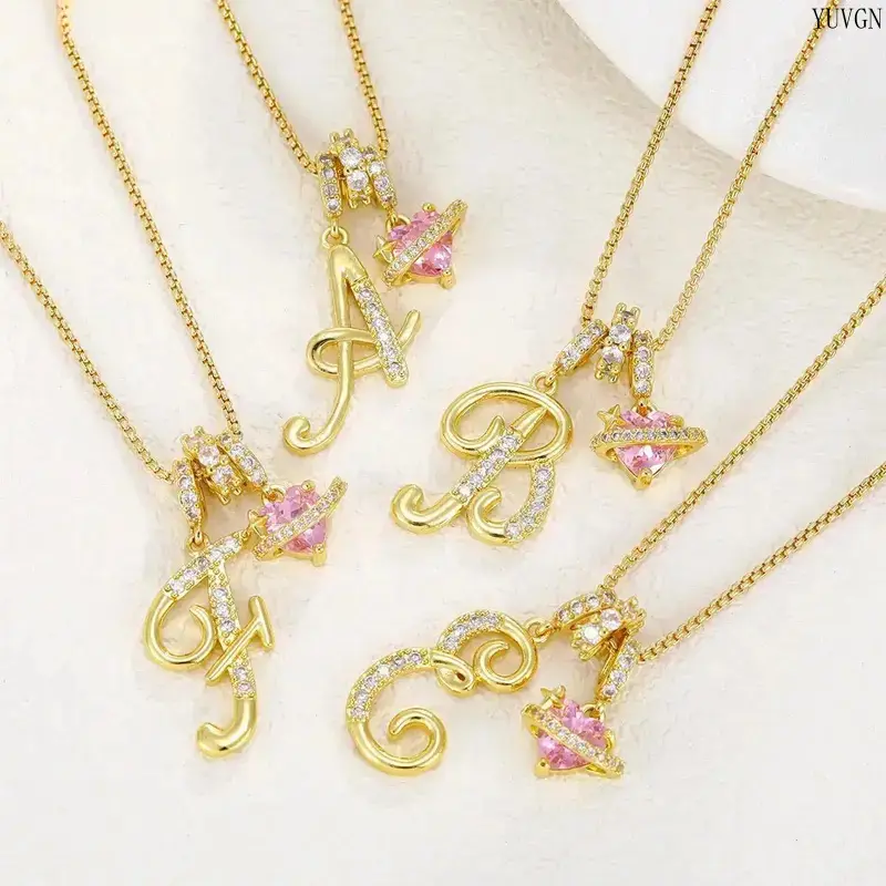18K Gold Plated 3-Layering Initial Letter Necklace, A-Z Alphabet Pendant Snake Chain Choker With Pink Heart Zircon, Adjustable Neck Jewelry For Women Daily Wear And Valentine's Day Gift Giving Use