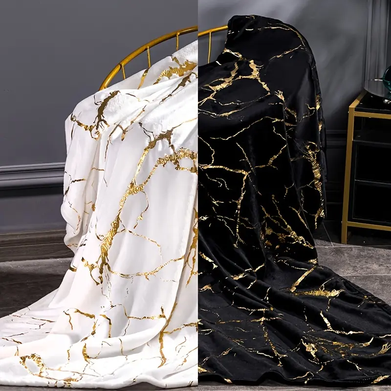 White Gold Marble Vein Luxury Minimalist Print Soft Comfortable  Throw Blanket Warm Cozy Couch Bedroom Nap Home Blanket Modern Neutral Aesthetic Living Room Hotel Decor Wedding Housewarming Holiday Giftable  Warm Throw Blanket