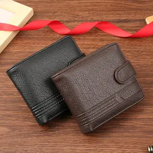 2026 New Men's Slim Lightweight Synthetic PU Leather Bifold Wallet - Short Casual Purse with Zipper, Snap Button, Multi Card Slots, Coin Pocket for Daily Use, Business