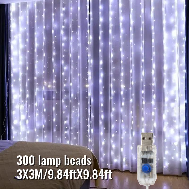 300led Fairy Curtain Light, USB Powered, 8 Flash Modes, Ideal for Windowsill, Bedroom, Wedding, Easter Decor, Indoor Outdoor Use, Curtain String Lights, Atmosphere Light, LED Decoration, LED Lighting