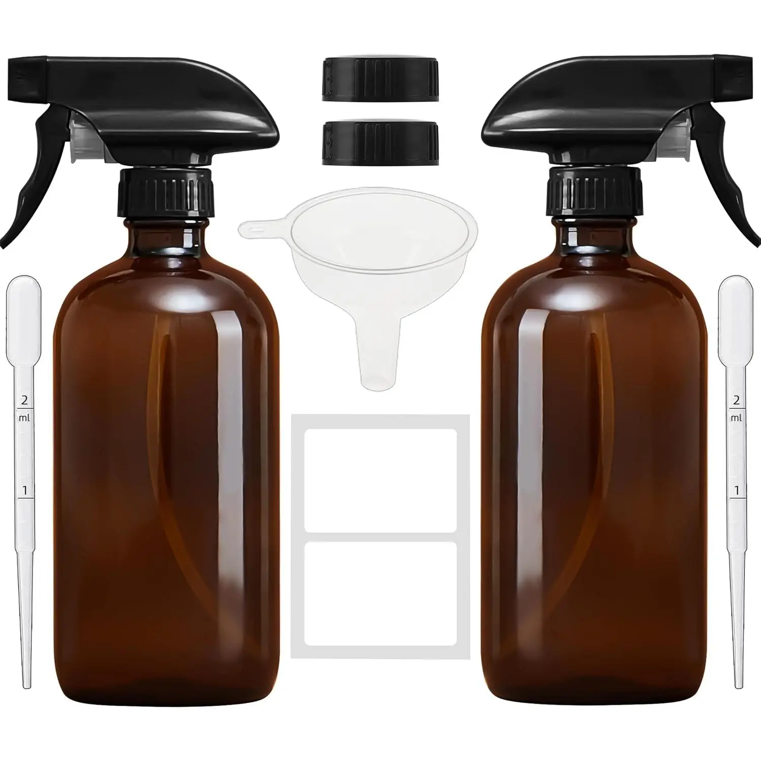 Glass  Bottles 16 oz - Refillable Empty  Bottles for Cleaning, Essential Oils, , Hair Mister - 2 Pack