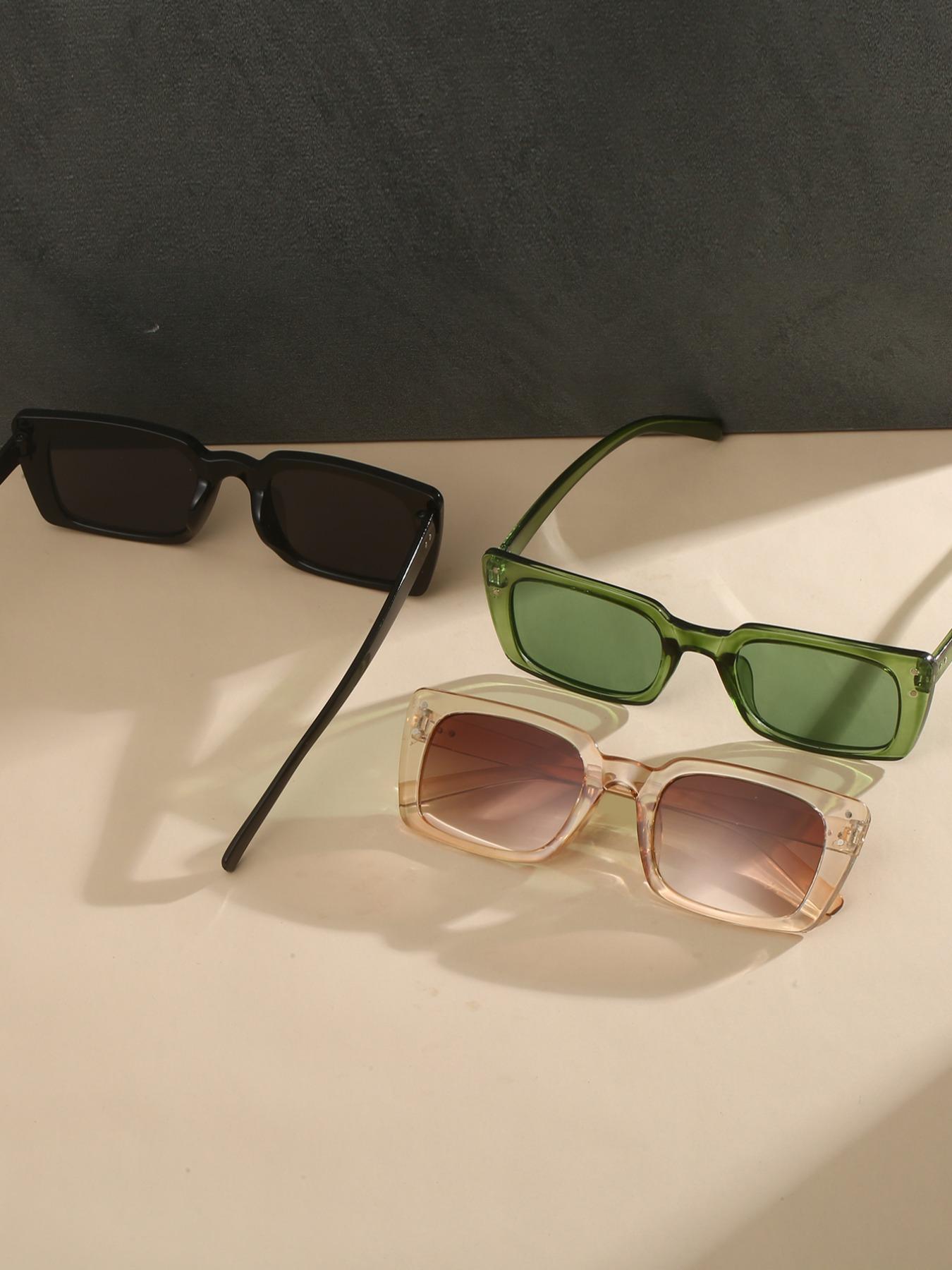 Unisex Vintage Square Frame Sunglasses, Classic Shades, Plastic Sunglasses, 3 Pairs Trendy Casual Glasses Sunglasses for Everyday Use, Modern Fashionable Versatile Accessories for Driving & Travel Use, Travel Accessories