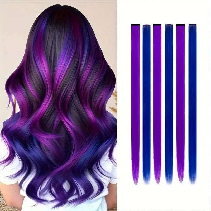 6 Packs 22 Inch Y2K Hair Extensions Clip Ins - Rainbow Pastel Neon Straight Synthetic Clip-In Wigs, No Glue Comfort Fit for Halloween, Christmas, Cosplay