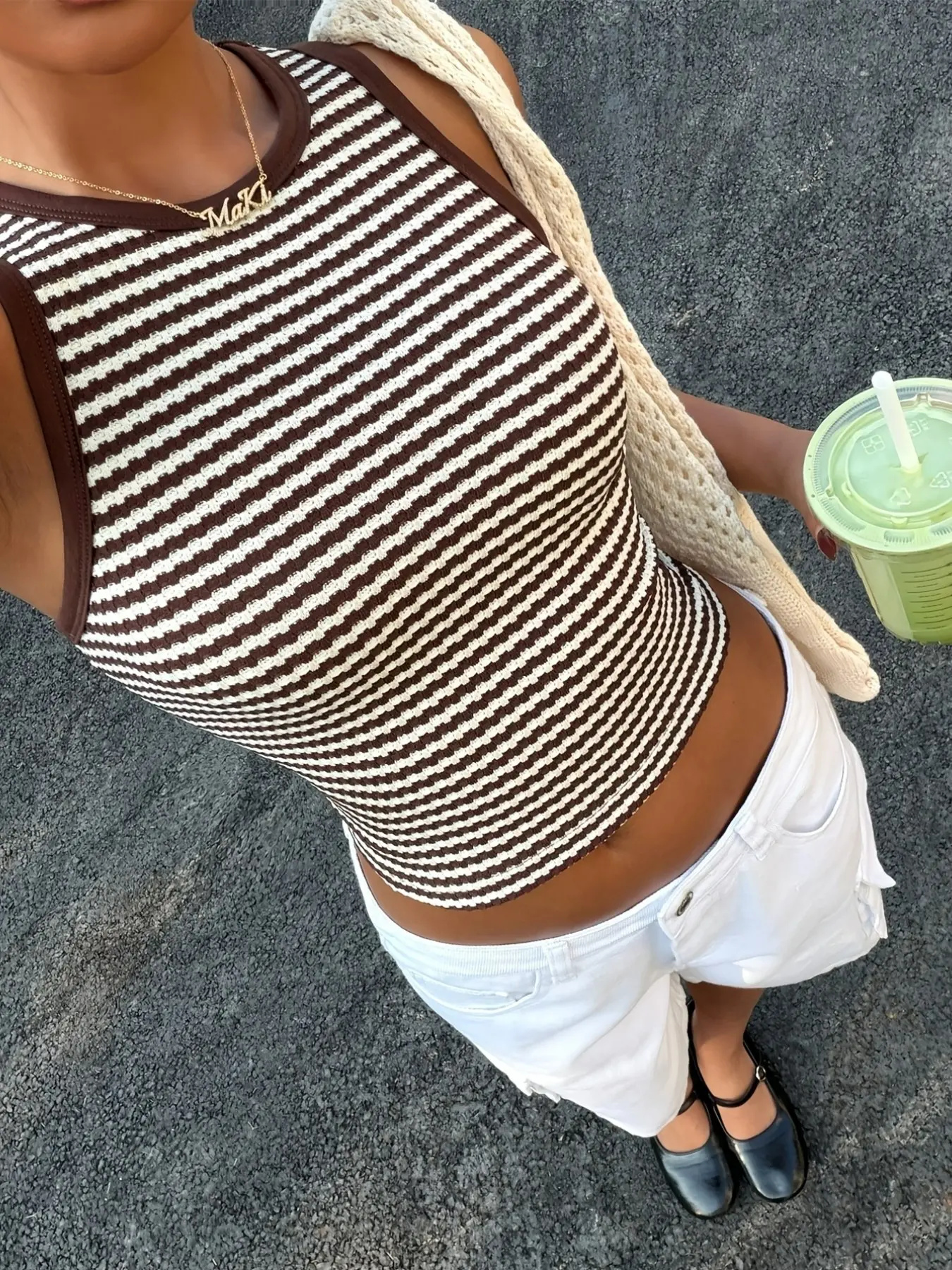 American Retro Striped Knit Tank Top, Summer Outerwear, Sleeveless Slim Fit Shirt, Skinny Short Inner Layer, Trendy Ladies' Clothing