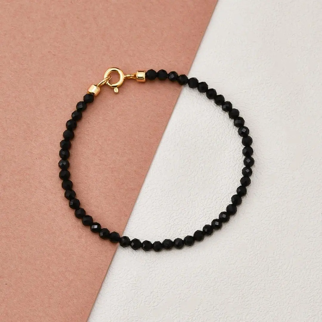 Natural 3MM Black Spinel Stone Bracelet for Women Elegant Faceted Minimalist Gemstone Jewelry Party Gift