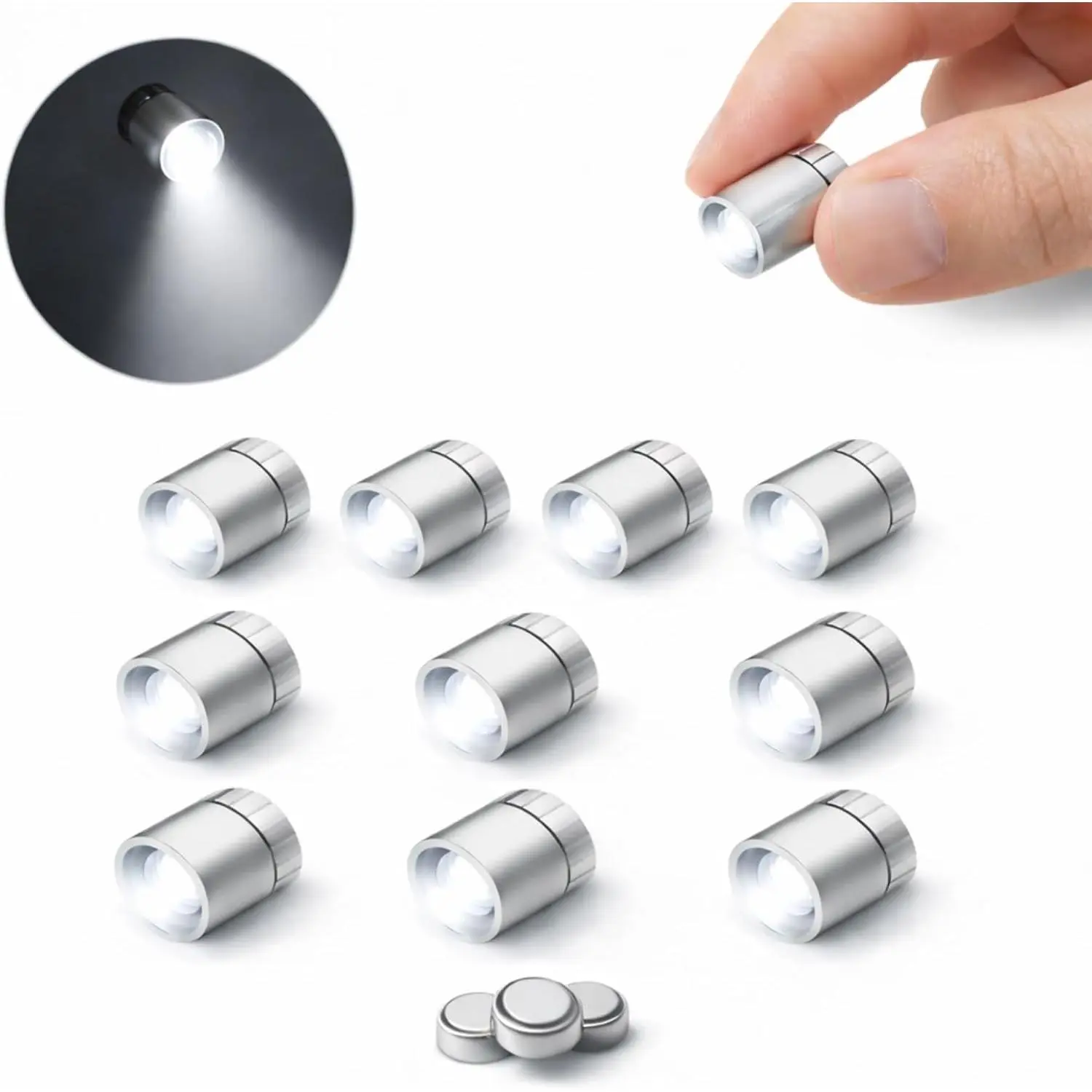 Mini LED Lights 10 Pack, Battery Powered SMD Spot Lamps with Batteries, Micro Lights for DIY Crafts, Models, Display Case, Decorative Lighting, Cool White