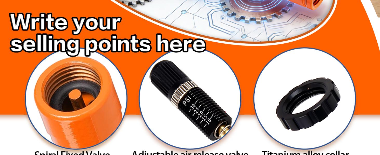 Adjustable Auto-Stop Tire Deflator Valve Kit (10-30 PSI) Tire Air Down Tool Offroad 4x4 Screw-on Automatic Tire Deflators. (4, Orange)