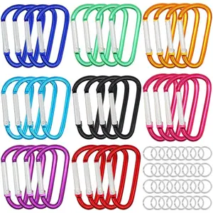 1.8'' 32pcs Small Aluminum Carabiner D Ring 8 Colors, Durable Spring-Loaded Gate Carabiners Clips Hook, Sport Accessories, with Gift Steel Rings 32pcs, para-Cord Crafts-