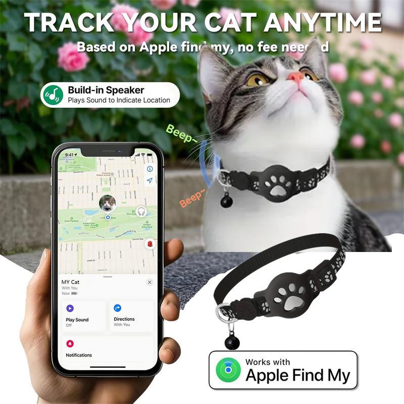 Pet GPS Tracker Collar Works with Apple Find My |   Real-Time Location Waterproof Reflective Safety for Dogs Cats