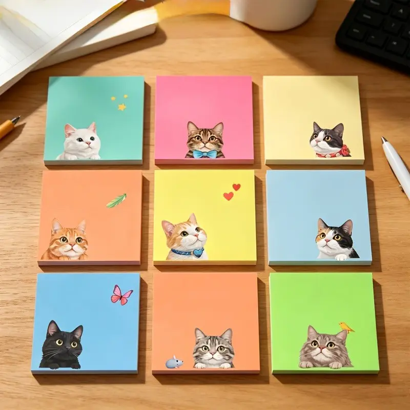 3/6/9/18pcs Cute Macaron Cat Sticky Notes Set, Soft and Adorable, Ideal for Student Notebooks, Home Office Messages, Holiday Gifts