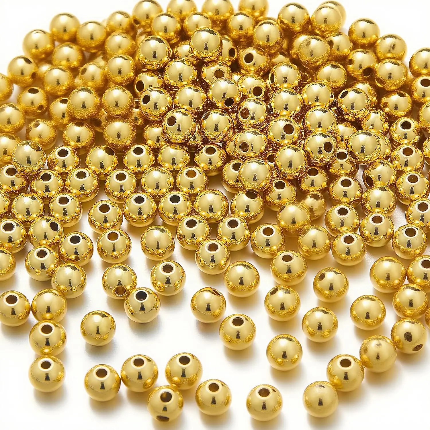 600 count 2mm 18K  Filled Beads Round  plated beads for  Making Brass Smooth  Spacer Beads for  DIY Crafts Long-lasting Seamless Loose Beads for Necklace Bracelet