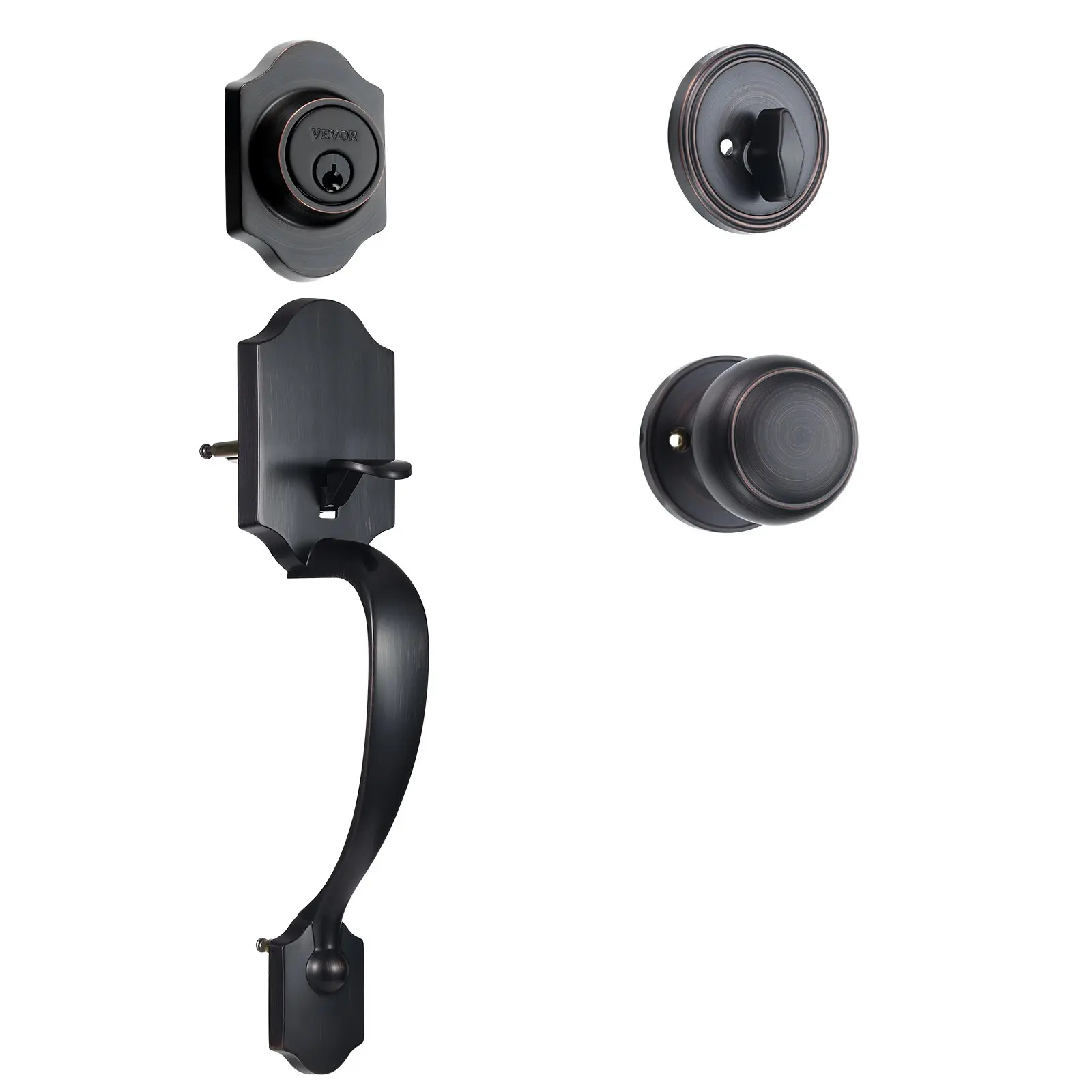 【DealsForYouDays】VEVOR Front Door Handle and Deadbolt Set, Front Door Lock Set with Interior Knob, Adjustable Hole Spacing Single Cylinder Handleset, for Right and Left Handed Entrance, Brushed Oil Rubbed Bronze