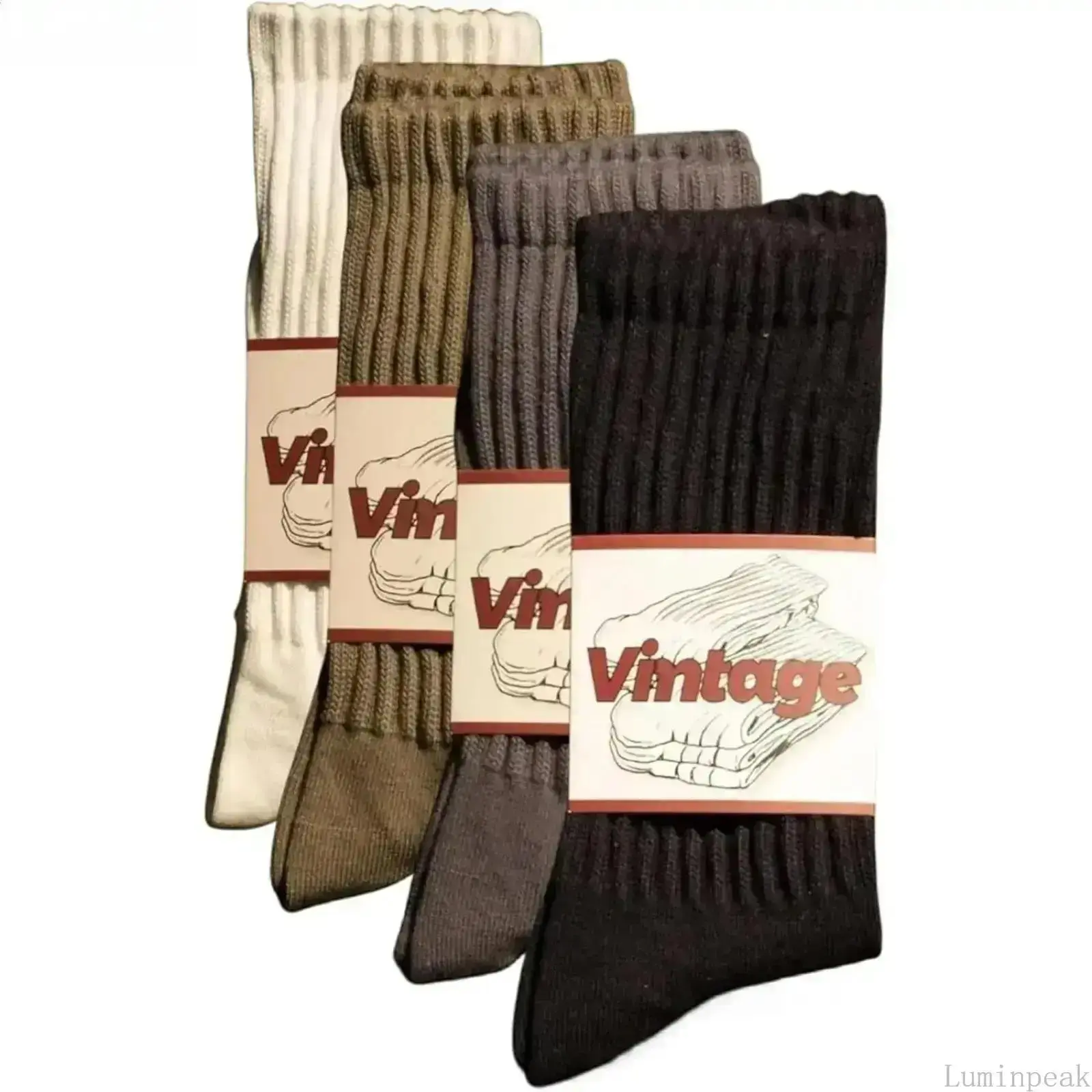 4-Pair Slouchy Crew Socks for Women & Men, 98% Cotton Casual Ribbed Knit with High Stretch, Seamless & Breathable for Daily Wear, Elastane, Four Pairs