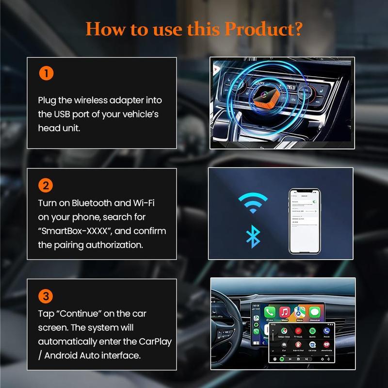 Wireless CarPlay & Android Auto Adapter, Hands-Free Calling, Plug & Play, Fast No-Delay Link, iPhone & Android Compatible