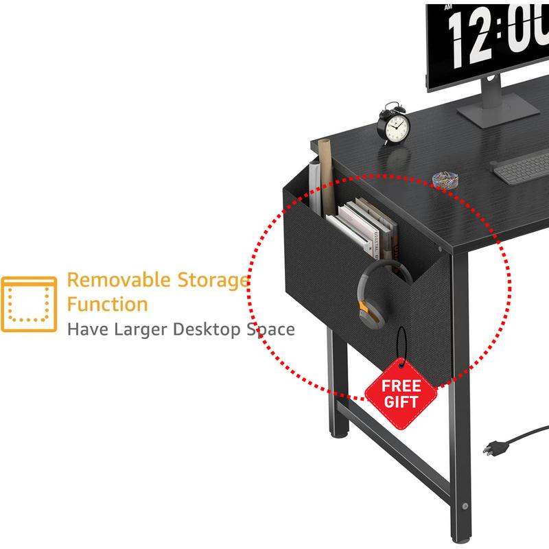 Black L Shaped Desk with Shelves Power Outlet, 40 Inch Small Corner Computer Gaming Desk for Small Space Home Office, Study Work PC Desks for Bedroom, Black, Get Free Gift