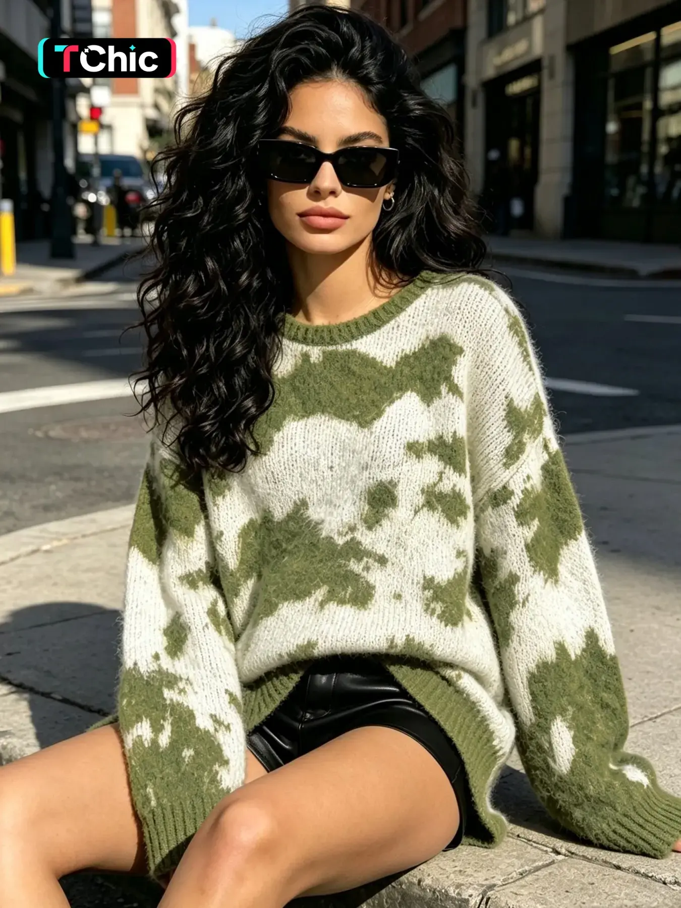 Autumn Winter Simple Style Irregular Tie-Dye Pattern Fuzzy Pullover Sweater, Fashion Lazy Wind Loose Versatile Knitwear