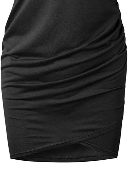 Women's Plain Ruched Wrap Asymmetrical Hem Bodycon Dress, Casual Long Sleeve Round Neck Short Dress for Spring & Fall, Women's Clothing for Daily Wear