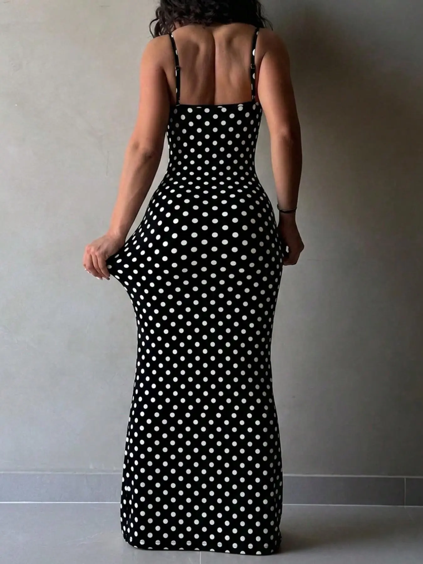 Women's Casual Polka Dot Lace Trim Halter Sleeveless Bodycon Dress, Perfect for Summer, Lw-Sherowear Ladies Fashion