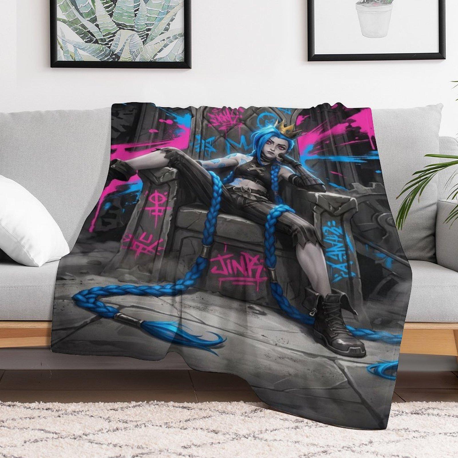 Jinx's Throne Graffiti Blanket | *Arcane* Epic-Themed Flannel Throw