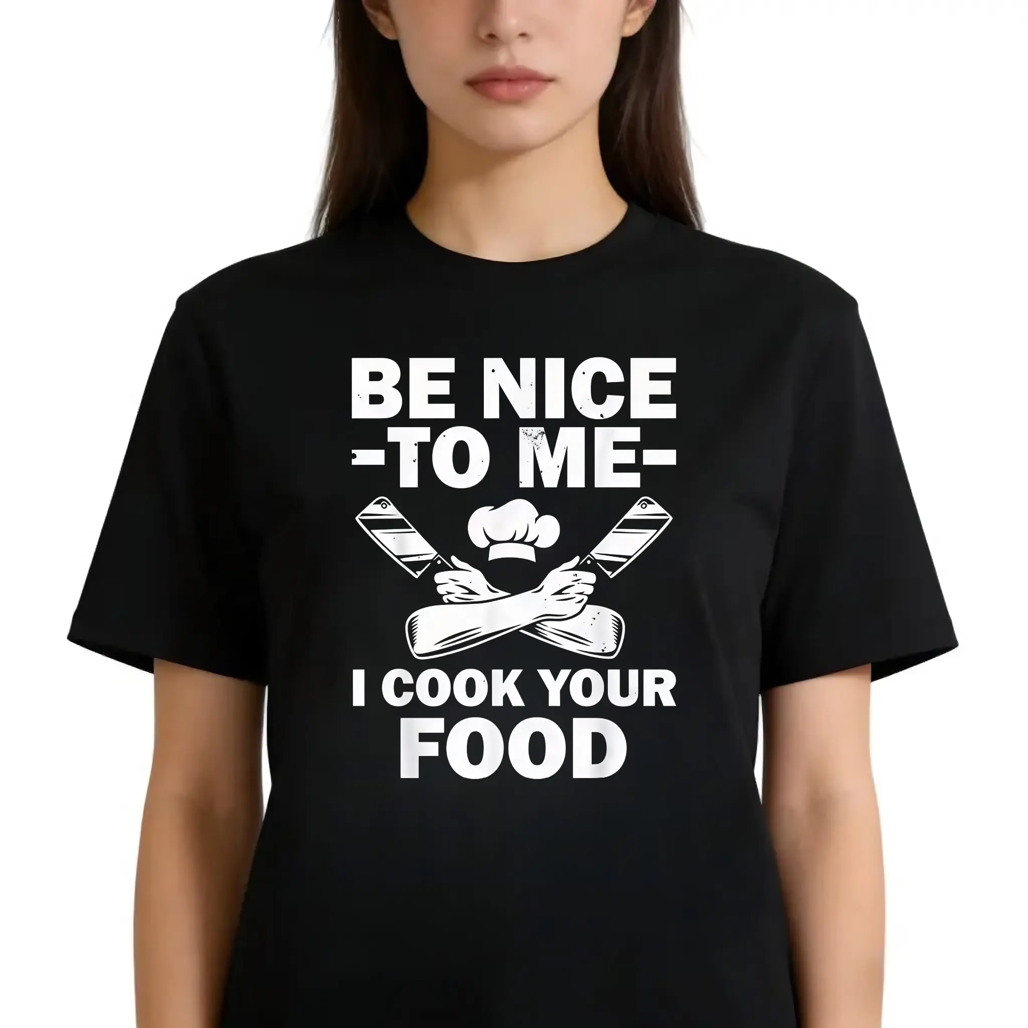Men'S Soft Chef Pattern T-Shirt - Be Nice to Me, I Can Cook for You Funny Print, Machine Washable, All Season Comfort, Black with White Text, Chef T-Shirt trendy t-shirts