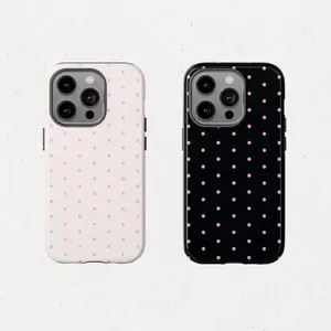 Pink Polka Dot Double Layer Shockproof Smartphone Casing, Handheld Cellphone Protective Device Accessory for iPhone 17 ProMax, 16 Pro, 15, 14, 13, 12 & Samsung 25 Ultra Plus, 24, 23, 22