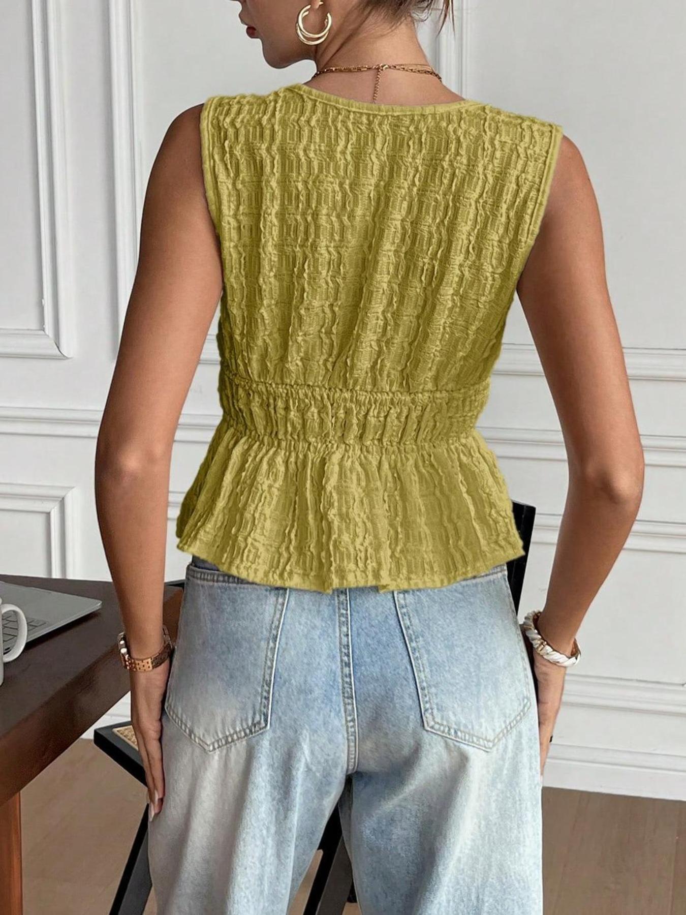 Women's Plain Tie Front Fitted Tank Top, Casual Deep V Neck Sleeveless Top for Summer, Women's Clothing for Daily Wear