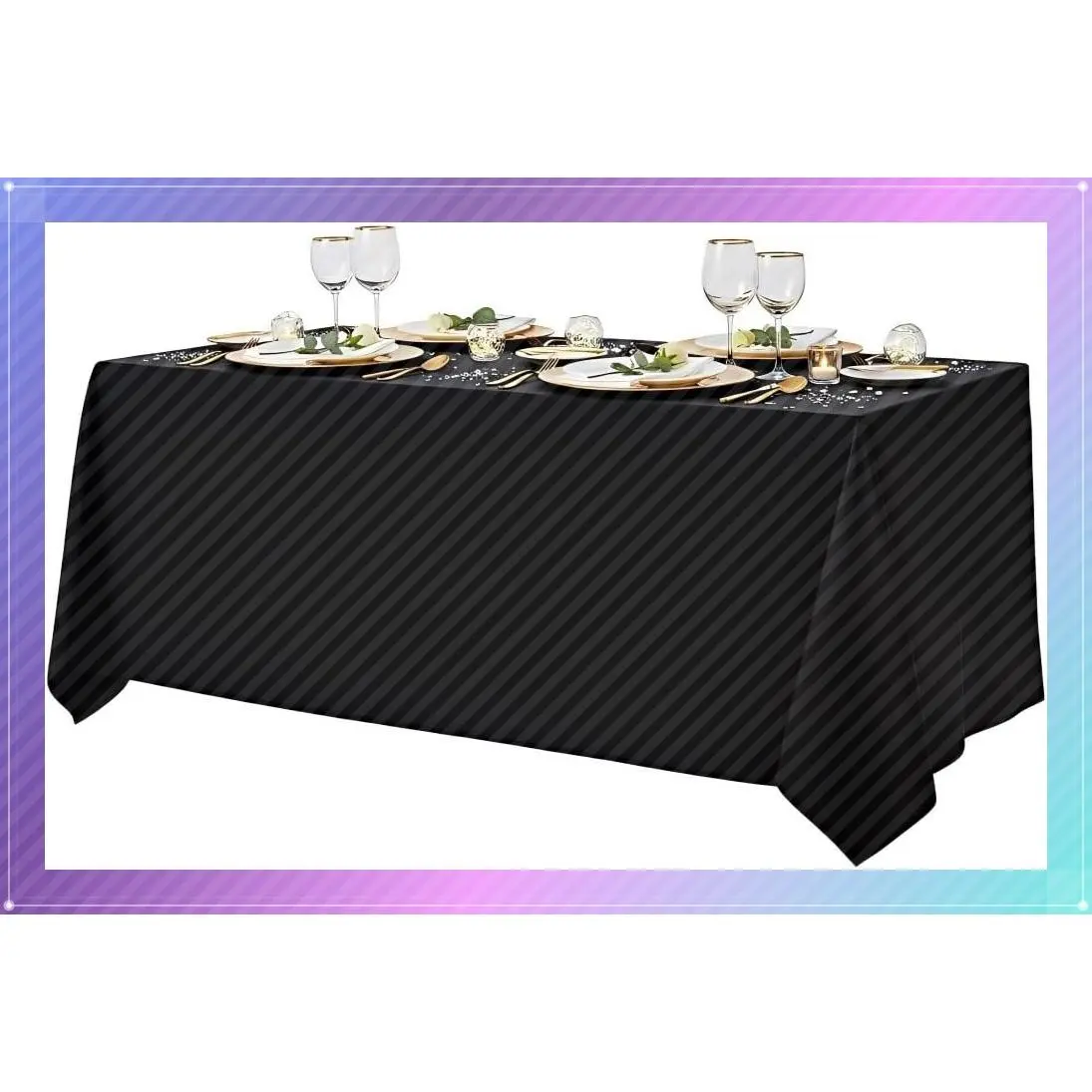 90x132 Inch Black Rectangular Tablecloth for 6-8 Foot Tables, Wrinkle Free Washable Polyester Table Cover for Wedding, Banquet, RestaurantGift