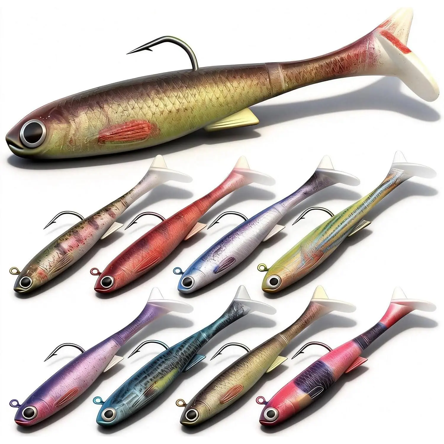 8 Colors Soft Plastic Fishing Lures - 3.5" Pre-Rigged Paddle Tail Swimbaits - Angry Lures Swimming Action Soft Baits for Bass, Walleye, Crappie - Saltwater & Freshwater Fishing Lure Kit