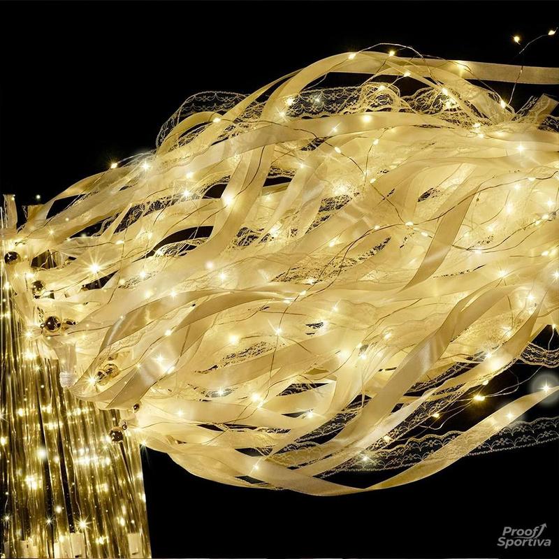 Proof Sportiva 30 Pieces Wedding Wand Ribbon Fluttering, 3 Light Up Modes, Light Up LED Silk Fairy Tale Wand, Light Up Lace Wand with Bell, Suitable for Weddings, Carnivals, Concerts, New Year's Day, Birthday Parties, Holiday Parties and more!