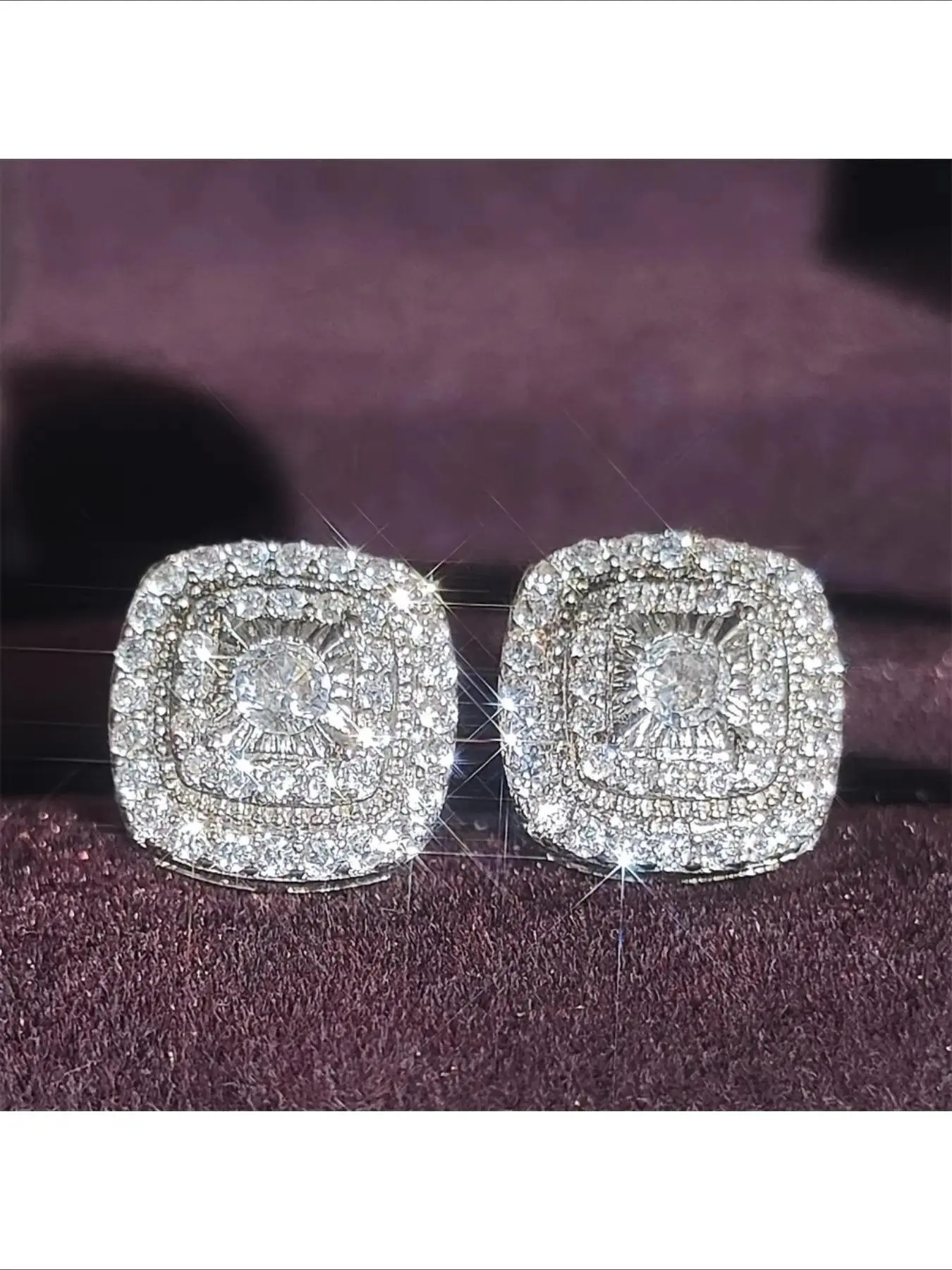 Cubic Zirconia Micro Paved Stud Earrings Hip Hop Luxury Square Earrings for Men Cool Stylish Jewelry