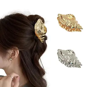 New Marine Wave Alloy Conch Hair Claws, Exquisite Retro Shell Shark Clips, Versatile Back Hair Pins for Women, Ideal Gift