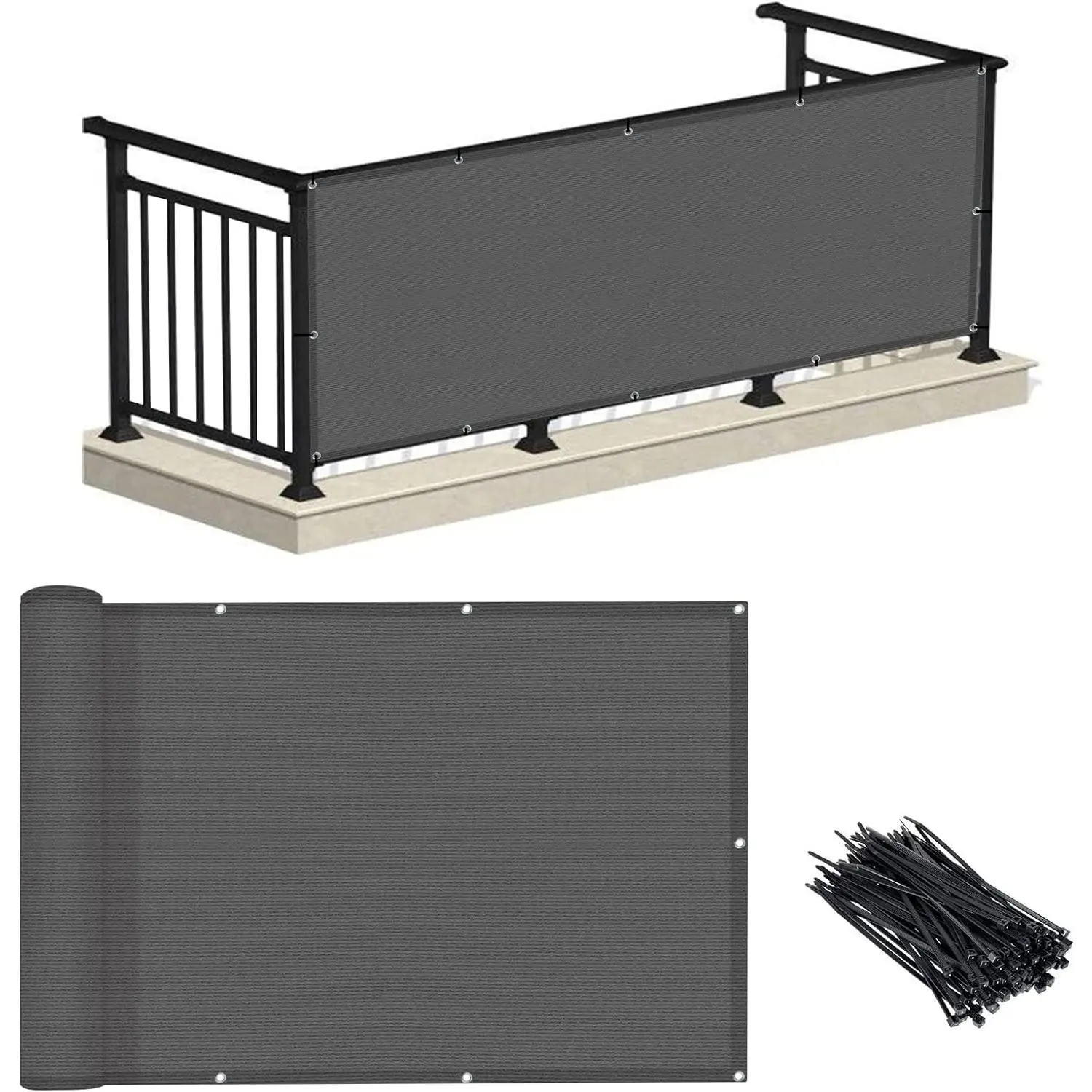 3'x10' Dark Grey Balcony Privacy Screen Fence Cover (HDPE) UV Protection Weather-Resistant 3 FT Height Shield for Deck, Patio, Backyard, Outdoor Pool, Porch, Railing