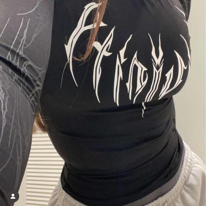 Sweet Spice Girl Show Body Gothic Tight High Elastic Fitness Sports Semi-High Neck Quick Drying Breathable Long Sleeve T-Shirt Men and Women