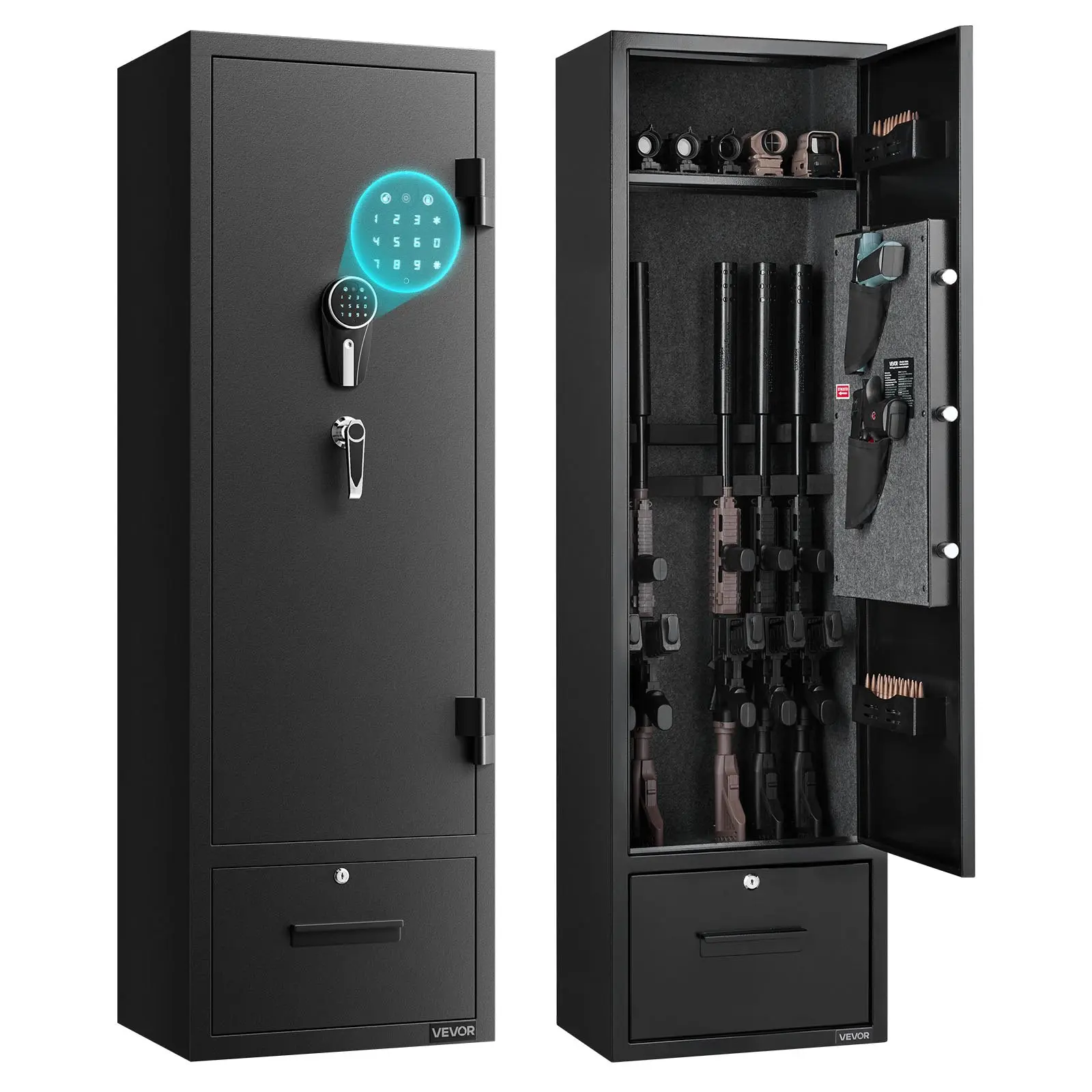 【Summerfinds】VEVOR 4 Gun Safe, Long Gun Cabinet for Rifles and Pistols, Quick Access Rifle Safe with 2 Ammo Slots, 2 Pistol Pockets 2 Adjustable Racks, Large Digital Cabinet with Key and Password Lock