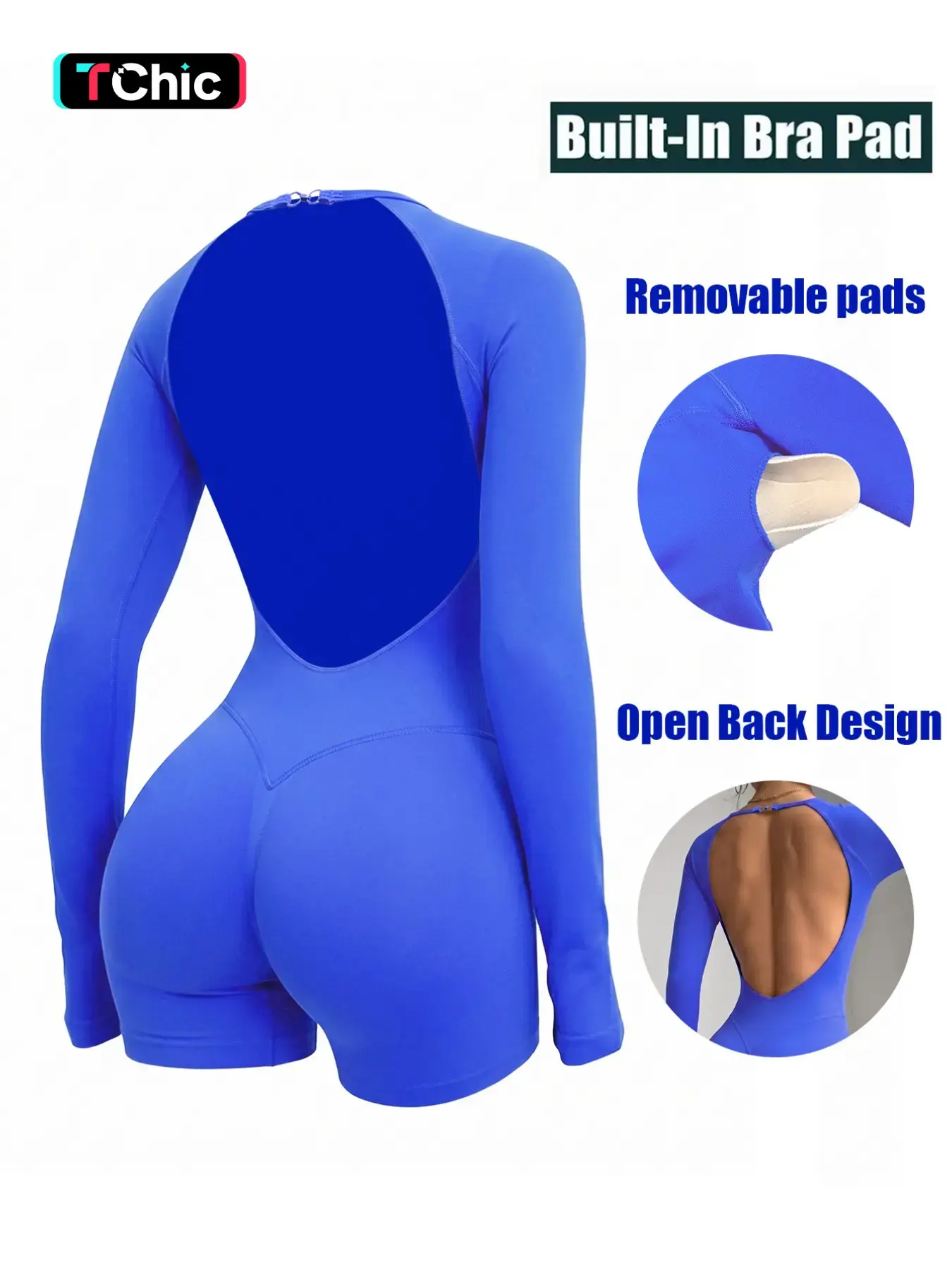 Women's Sporty One-Piece Stretch Jumpsuit, Sexy Backless Long Sleeve Yoga Fitness Wear, Comfortable and Stylish for Daily Casual and Active Use, Yoga Activewear Jumpsuit