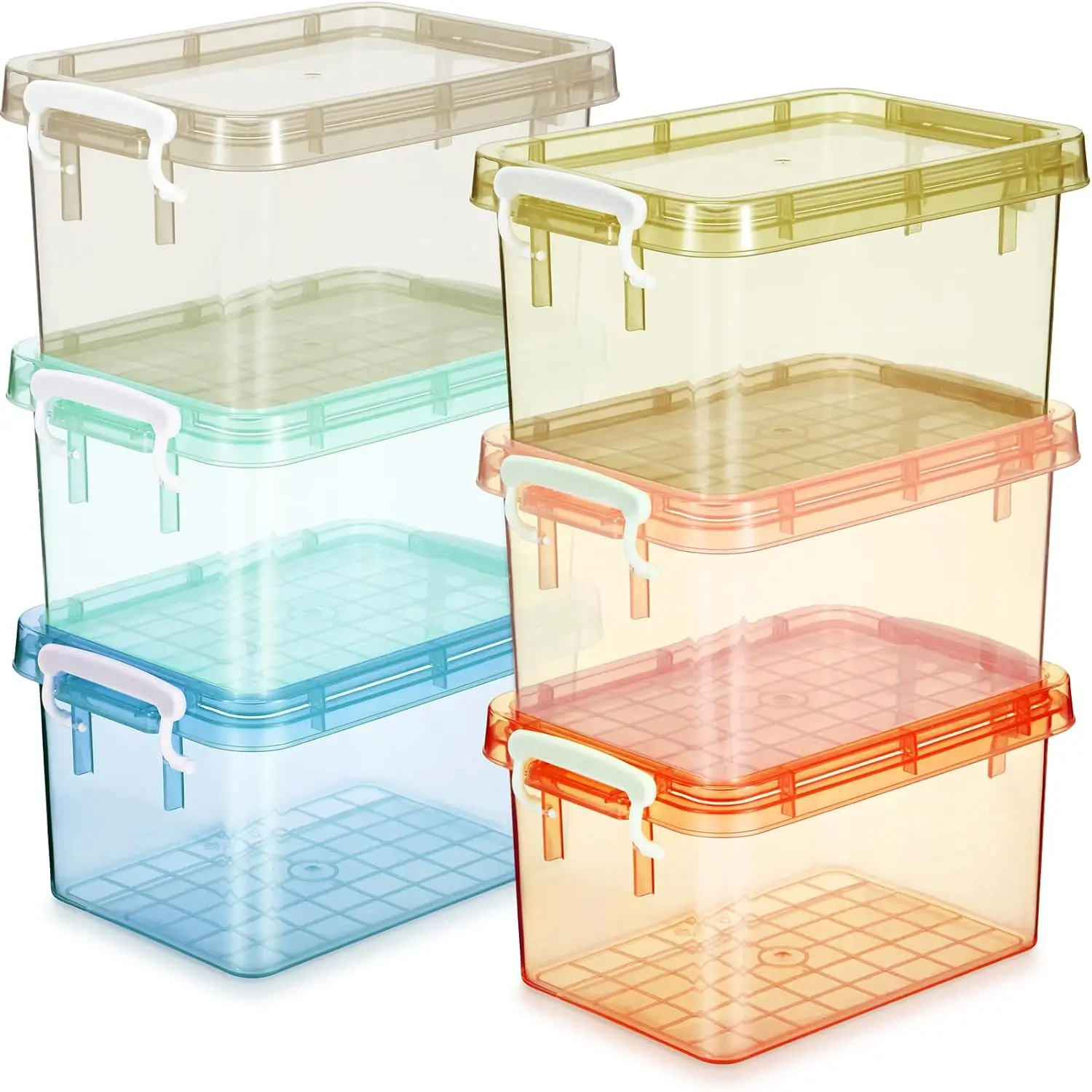 6 Pack Colorful Plastic Storage Bins with  4 Quart Small Storage Latch Box Stackable and Nestable Clear Organizer Bins with Latching Handle and Buckle for Organizing (Pastel)