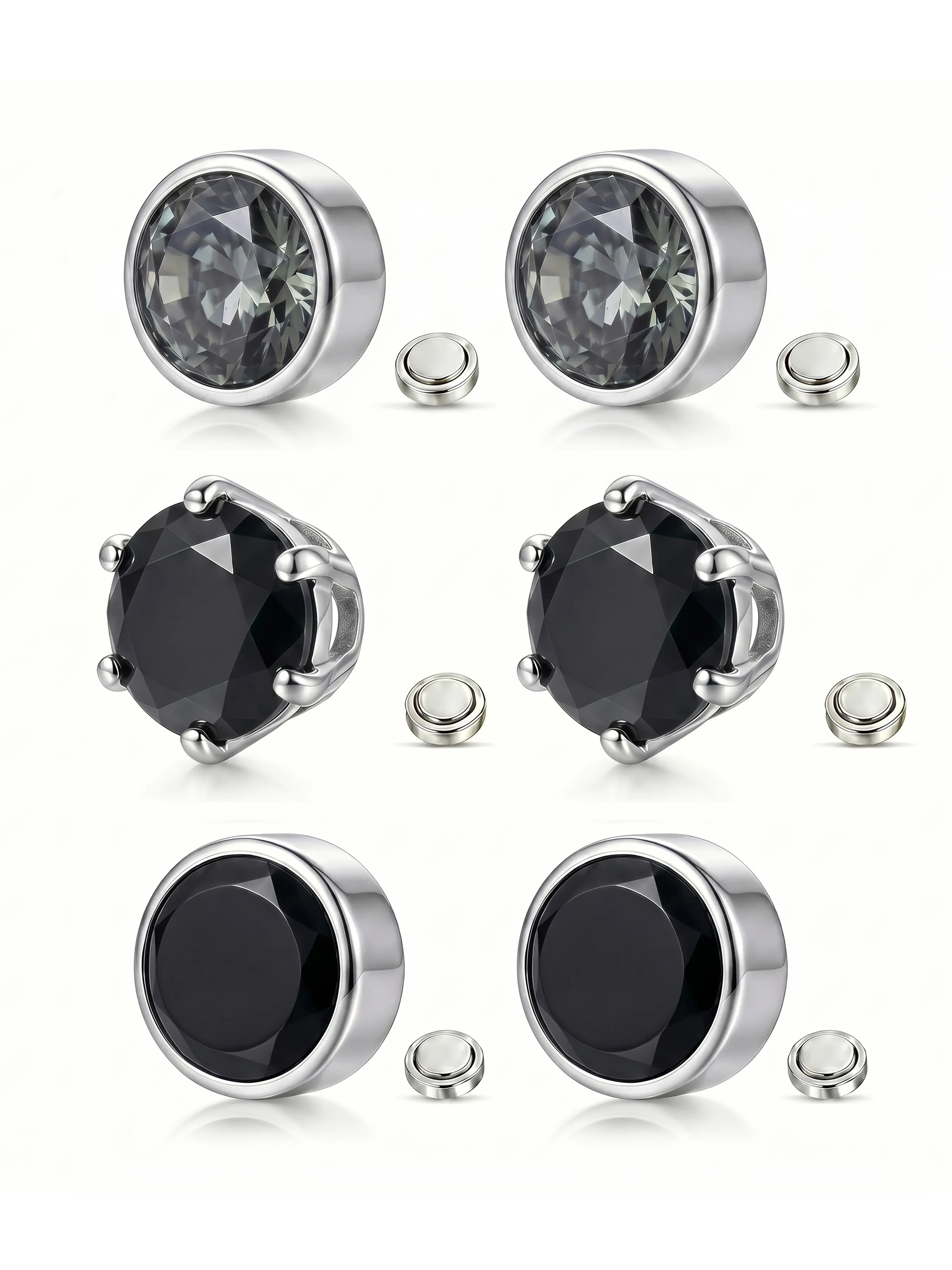 Women’s Stainless Steel Magnetic Acupressure Clip on Earrings, Cubic Zirconia, Non Piercing, Acupoint Stimulating, Ear Stud Jewelry Set