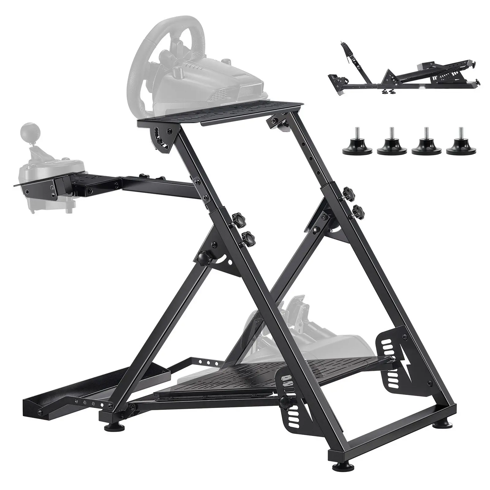Sim Racing Wheel Stand & Ergonomic Simulator Cockpit, Foldable Adjustable Mount for Logitech G923 G920 G29 G27, Carbon Steel Frame, Steering Wheel Clamp, Gear Shifter Bracket, Universal Fit Console Accessories for PC PS4 PS5, Folding, Compatible With Majo