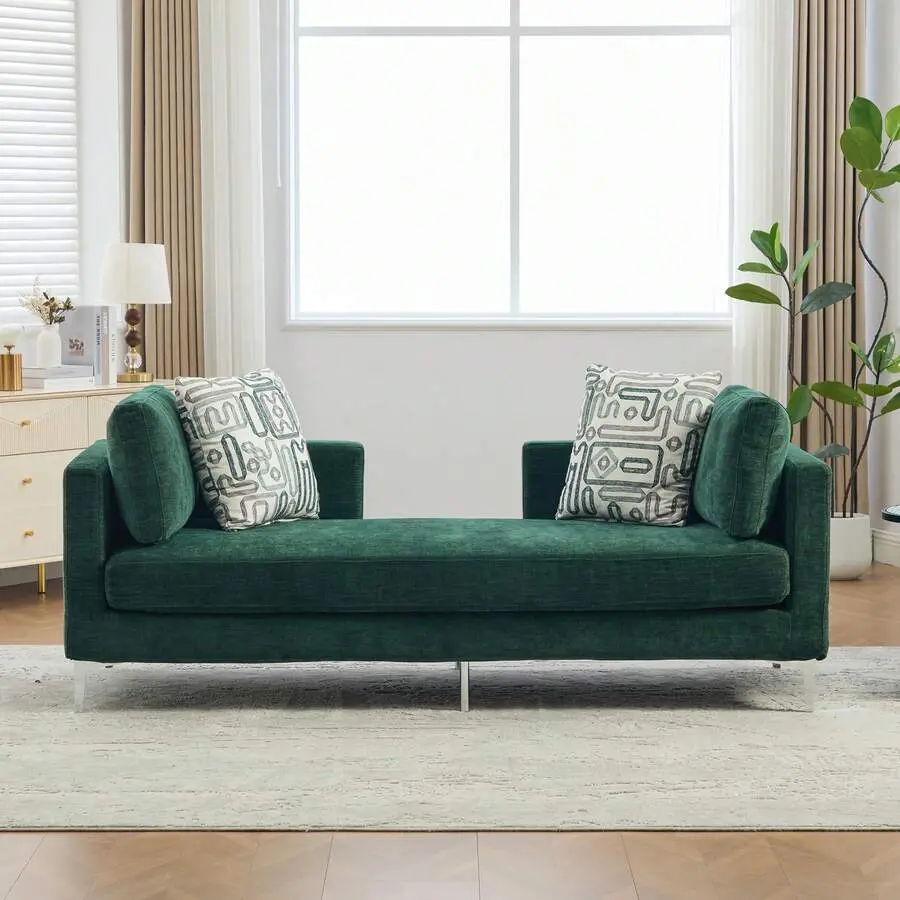 77.5" Upholstered Slipcovered Sofa, Chenille Deep Seat Lounge Chair With 4 Pillows, Modern Settee 2-Seater Couch With Open Backrest, Sleeper Bench With Track Arms, Loveseat For Living Room, Bedroom, Guest Room,boneless upholster cou,rustic,,apartment,use,