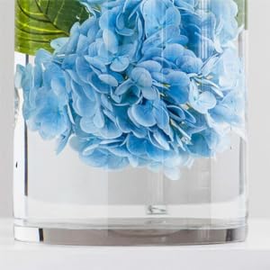 4PCS Real Blue Hydrangea Artificial Flowers 21'' Large Latex Fake Hydrangea Flowers Faux Hydrangea with Stem for Wedding Home Table Centerpieces Indoor Baby Shower Decorations (Blue)