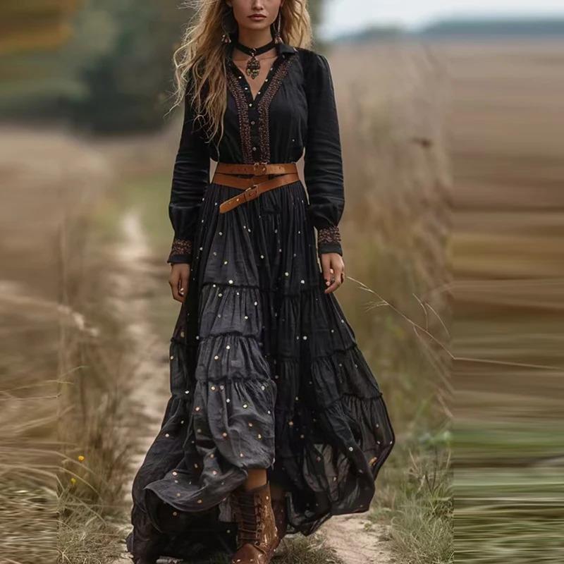 NewVintage Floral Print Deep V Fashion Waist Party Maxi Dress Autumn Women's Ethnic Lady Chic Bohemian Dresses  New Casual Womenswear sundress summer outfits quinceanera dress dresses summer