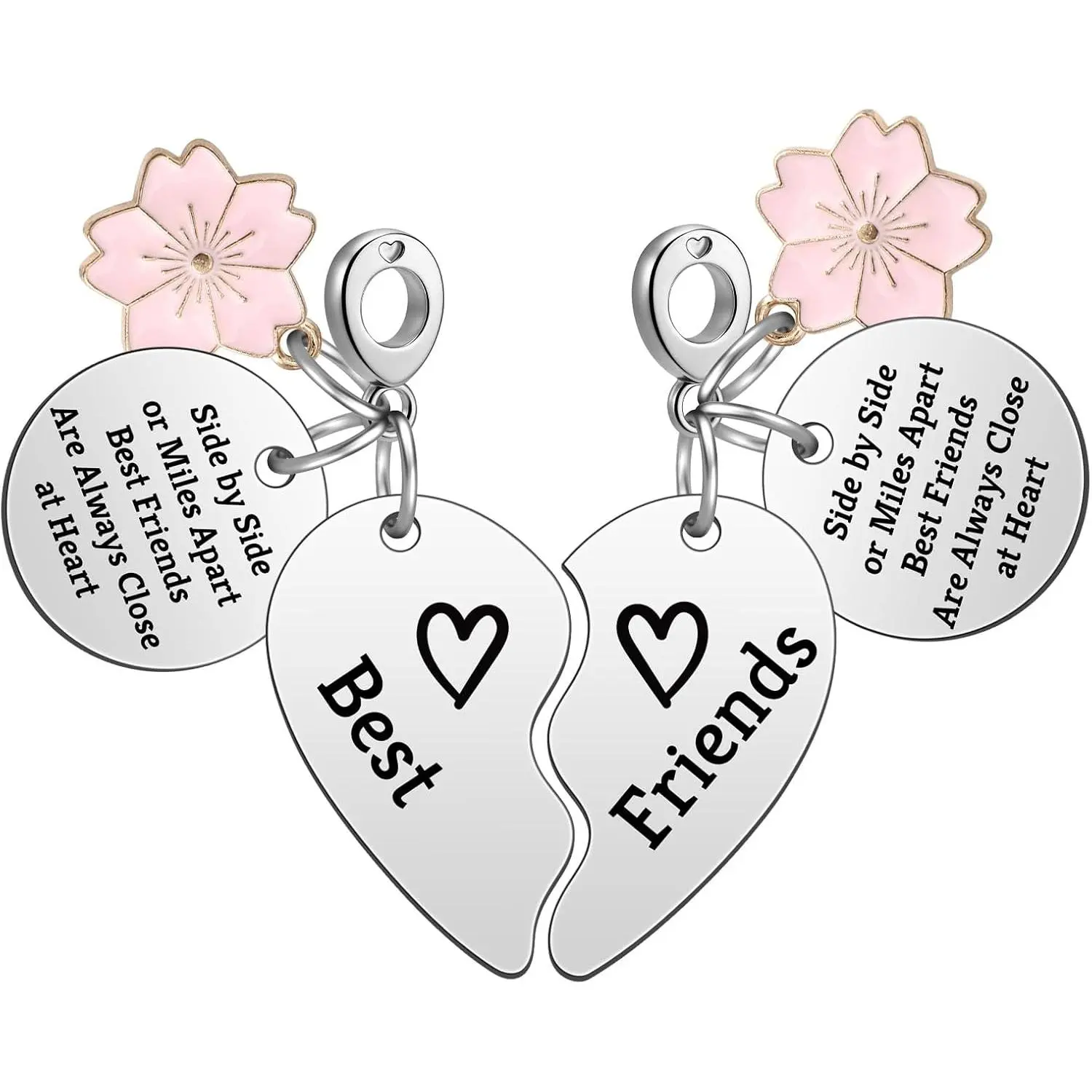 Friendship Charms for Bracelet Necklace   Matching Heart Dangle  Christmas Birthday Valentine's Day Graduation Long Distance Gifts for BFF Bestie    (2PCS)