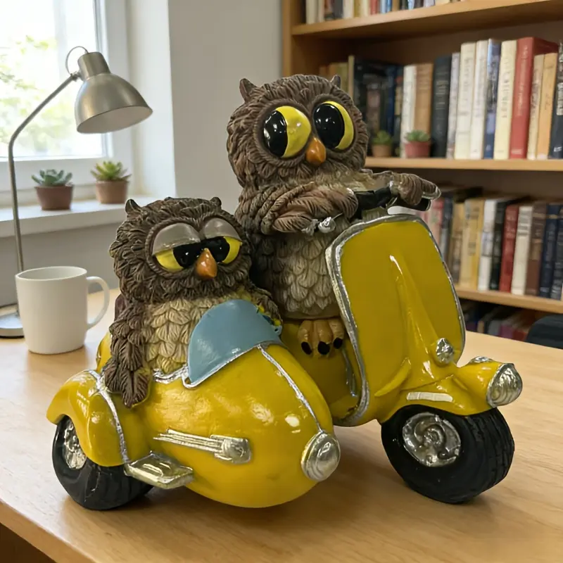 1pc Owl Motorcycle Figurine - Resin Owl Riding Motorcycle Ornament, Whimsical Animal Decor Suitable for Living Room, Entryway, Desktop Decoration, Holiday Gift for &, Resin Statue for Motorcycle-Themed Décor
